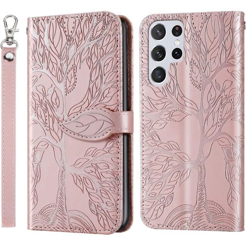 Kal-Coque Pour Samsung Galaxy S23 Ultra Premium Cuir Pu Étui Portefeuille À Rabat Housse Flip Case Avec Poches Magnétique Etui De Protection Pour Galaxy S23 Ultra 5g Smartphone, Or Rose