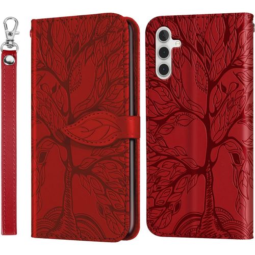 Kal-Coque Pour Samsung Galaxy A54 5g Premium Cuir Pu Étui Portefeuille À Rabat Housse Flip Case Avec Porte Cartes Fermeture Magnétique Etui De Protection, Rouge