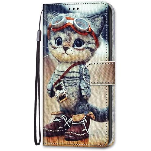 Kal-Coque Compatible Pour Samsung Galaxy S24 Fe 5g Avec Cordon Clapet A Rabat Cuir Motif Drôle Animal Magnetique Antichoc Étui Pu Case Cover Portefeuille - Chat B