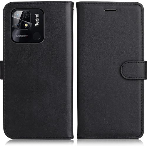 Kal-Coque Pour Xiaomi Redmi 10c, Pu En Cuir Coque Portefeuille Étui Housse, Design Classique Tpu Coque Pour Xiaomi Redmi 10c, Noir
