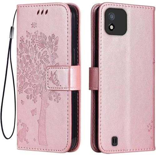 Kal-Étui En Cuir Pour Realme C11 (2021) (6.52"" Inches), [ Coque Housse De Téléphone Style Motif Chat Et Arbre] - Or Rose