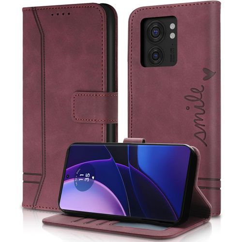 Kal-Coque Pour Motorola Edge 40 - [Housse En Cuir Pu Premium], Fentes Cartes Antichoc Support Cuir Pochette Portefeuille Étui De Protection Pour Motorola Edge 40 (Rouge)