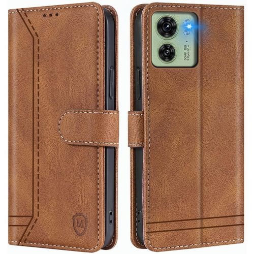 Kal-Coque Pour Motorola Edge 40 Coque, Etui Protection Housse Premium En Cuir Pu,Pochette Fermeture Magnétique,Flip Case Compatible Avec Motorola Edge 40 (Brun)