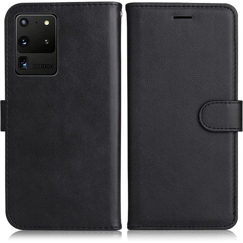 Kal-Coque Pour Galaxy S20 Ultra, Pu En Cuir Coque Portefeuille Étui Housse, Design Classique Tpu Coque Pour Samsung Galaxy S20 Ultra, Noir