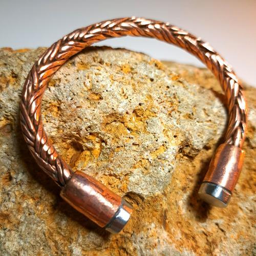 Bracelet Viking Artisanal En Cuivre Et Acier Inoxydable - Fait Main, Style Élégant Et Ajustable, Diamètre Interne 6,5 Cm Made In France