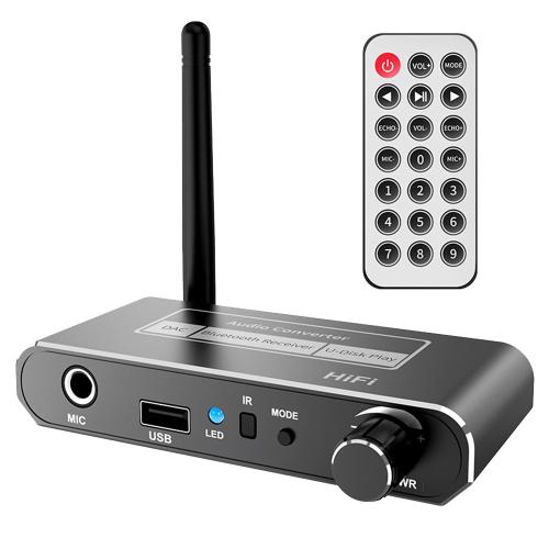 Convertisseur DAC HIFI Sans Fil Bluetooth 5.2 RéCepteur Audio Coaxial Vers R/L Adaptateur Aux 3,5 Mm avec U Disk Play Mic