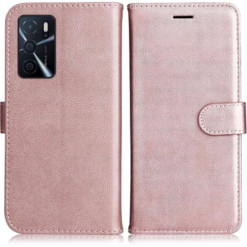 Kal-Coque Pour Oppo A16 4g / Oppo A16s / Oppo A54s, Pu En Cuir Coque Portefeuille Étui Housse, Design Classique Tpu Coque Pour Oppo A16 4g / Oppo A16s / Oppo A54s, Rose