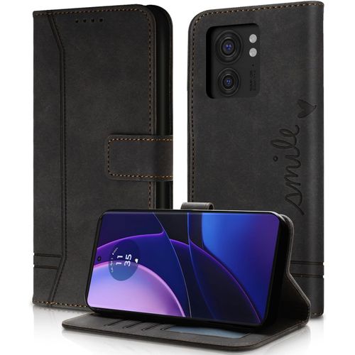 Kal-Coque Pour Motorola Edge 40 - [Housse En Cuir Pu Premium], Fentes Cartes Antichoc Support Cuir Pochette Portefeuille Étui De Protection Pour Motorola Edge 40 (Noir)