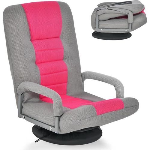 Costway Fauteuil Relax De Sol Pliable, Base Pivotante À 360°, Dossier Réglable Sur 6 Positions, Charge Max 140 Kg, Rose