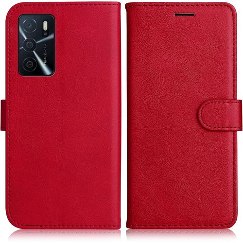 Kal-Coque Pour Oppo A16 4g / Oppo A16s / Oppo A54s, Pu En Cuir Coque Portefeuille Étui Housse, Design Classique Tpu Coque Pour Oppo A16 4g / Oppo A16s / Oppo A54s, Rouge