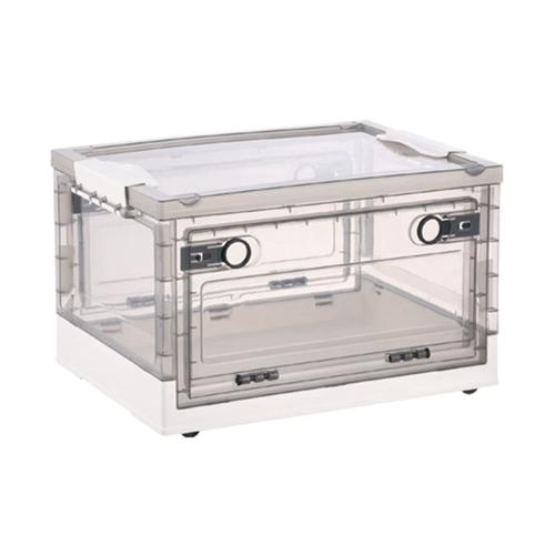 Bacs de Rangement Pliables avec Doubles Portes LatéRales, BoîTes de Rangement Transparentes avec Couvercle, BoîTe D'Organisation avec Roulettes Blanches