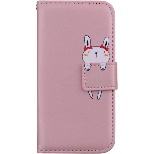 Kal-Coque Pour Samsung Galaxy A6 Plus 2018,Motif Lapin Mignon Portefeuille Étui De Antichoc Flip Case,Cuir Pu Housse Avec Fonction Stand,Emplacements De Cartes Et Avec Fermeture Magnétique,Rose