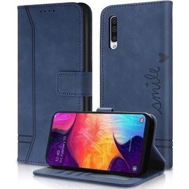 Kal-Coque Pour Samsung Galaxy A50 - Design Pu Portefeuille Etui Protection Galaxy A50 Fentes Cartes Antichoc Support Cover Magnétique Case Pour Samsung A50 (Bleu)