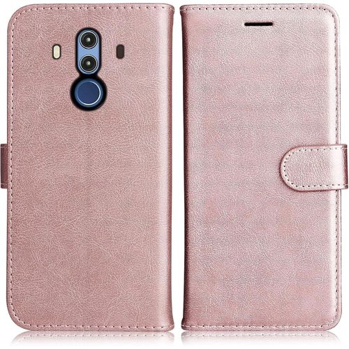 Kal-Coque Pour Huawei Mate 10 Pro, Pu En Cuir Coque Portefeuille Étui Housse, Design Classique Tpu Coque Pour Huawei Mate 10 Pro, Rose