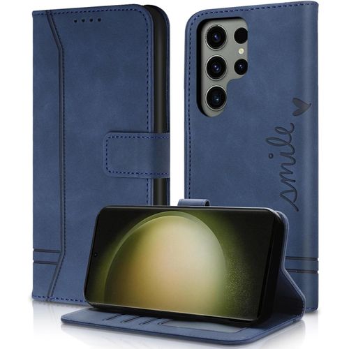 Kal-Coque Pour Samsung Galaxy S23 Ultra, Prime Pu Portefeuille Rabat Coque Samsung S23 Ultra, Fentes Cartes Antichoc Support Cover Magnétique Flip Case Compatible Avec Galaxy S23 Ultra (Bleu)