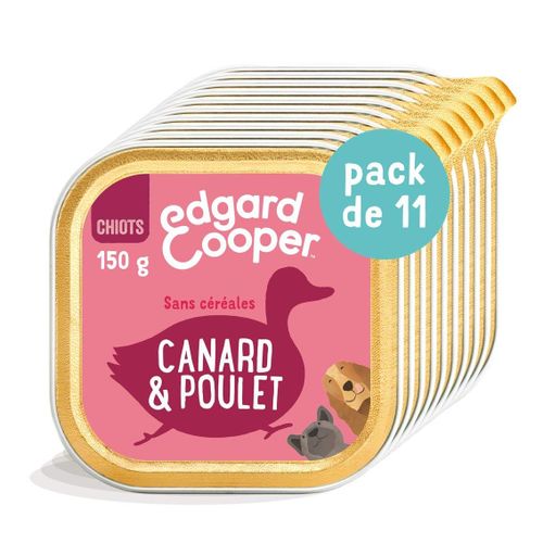 Edgard Cooper Boite Patée Chiot Chien Junior Sans Cereales Nourriture Naturelle 11x150g Canard Et Poulet Frais Alimentation Saine Savoureuse Et Équilibrée Protéines De Qualité Supérieure