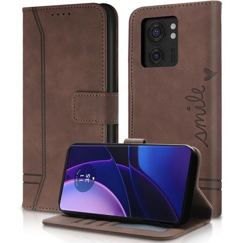 Kal-Coque Pour Motorola Edge 40 - [Housse En Cuir Pu Premium], Fentes Cartes Antichoc Support Cuir Pochette Portefeuille Étui De Protection Pour Motorola Edge 40 (Brun)