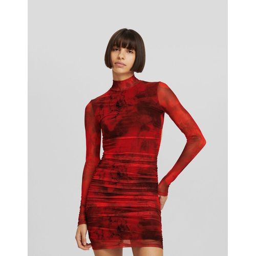  Mini-Robe Manches Longues Imprimé Animal Femme S Rouge