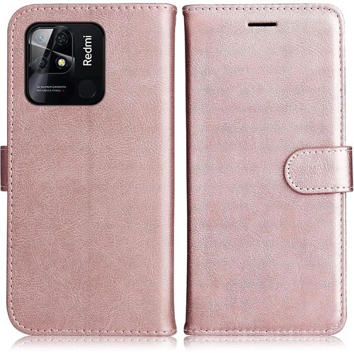 Kal-Coque Pour Xiaomi Redmi 10c, Pu En Cuir Coque Portefeuille Étui Housse, Design Classique Tpu Coque Pour Xiaomi Redmi 10c, Rose