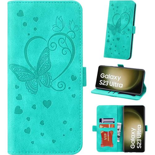 Kal-Coque Pour Samsung Galaxy S23 Ultra 5g 6.8 Pouces Housse Cuir Portefeuille Housse Pour Galaxy S23 Ultra Étui 360 Antichoc Case Flip Wallet Cuir Pliable Pour Galaxy S23 Ultra Housse Étui - Vert
