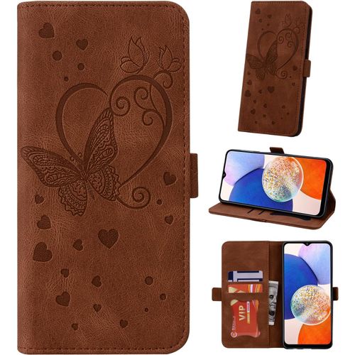 Kal-Coque Pour Samsung Galaxy A54 5g 6.6 Pouces 2023 Housse Cuir Portefeuille Housse Pour Galaxy A54 5g Étui 360 Antichoc Case Flip Wallet Cuir Pliable Pour Galaxy A54 5g Housse Étui - Brun