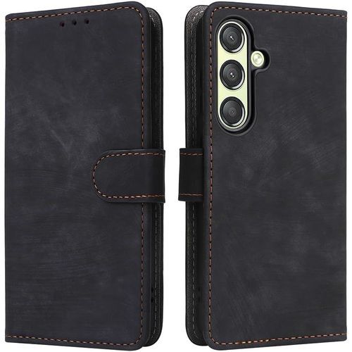 Kal-Housse Pour Samsung Galaxy S24 5g Etui, Rfid Protect Pu/Tpu Cuir Coque Magnétique Portefeuille, Noir