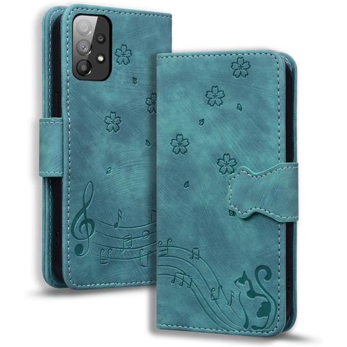 Kal-Coque Pour Samsung Galaxy A24 4g Etui Protection Housse Premium En Cuir Pu Flip Cover Galaxy A24 Magnétique Portefeuille Cover Pour Samsung Galaxy A24 4g, Vert Chat