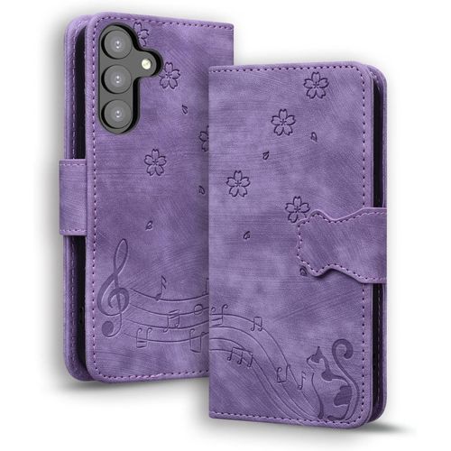 Kal-Coque Pour Samsung Galaxy S23 Plus 5g Etui Protection Housse Premium En Cuir Pu Flip Cover Galaxy S23 Plus Magnétique Portefeuille Cover Pour Samsung Galaxy S23 Plus 5g, Violet Chat