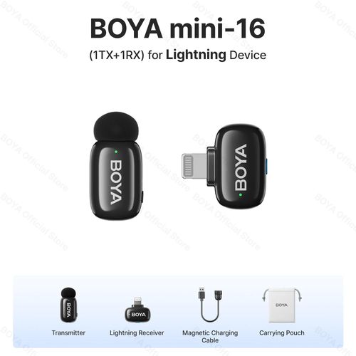 BOYA BOYA Mini Microphone à revers Lavalier sans fil pour iPhone iPad Android type-c téléphone diffusion en direct enregistrement Audio vidéo Vlog (16 (1TX-1RX) Lightning)