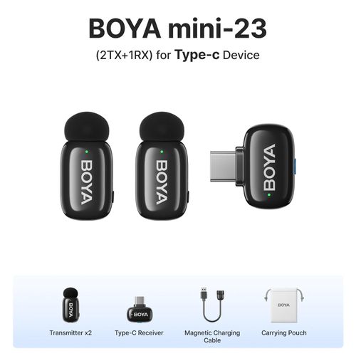 BOYA BOYA Mini Microphone à revers Lavalier sans fil pour iPhone iPad Android type-c téléphone diffusion en direct enregistrement Audio vidéo Vlog (23 (2TX-1RX) -TYPE-C)