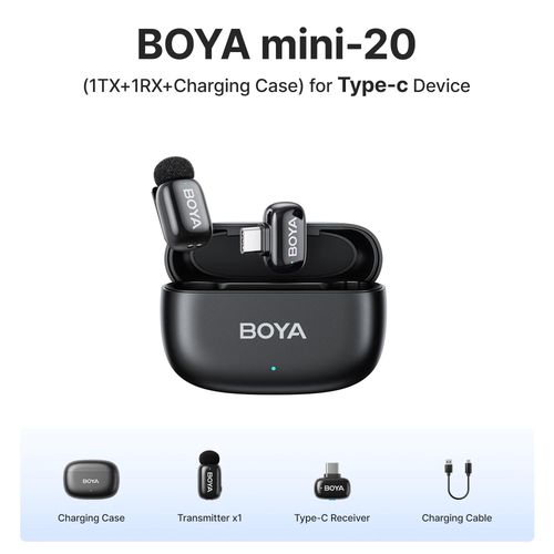 BOYA BOYA Mini Microphone à revers Lavalier sans fil pour iPhone iPad Android type-c téléphone diffusion en direct enregistrement Audio vidéo Vlog (20 (1TX-1RX-CC) Type-C)