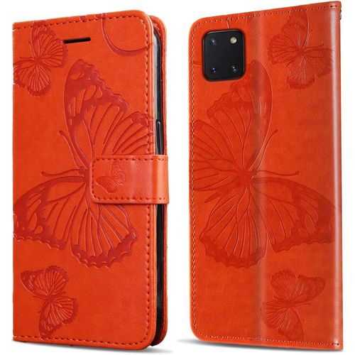 Kal-Coque Pour Galaxy Note 10 Lite/Galaxy A81 / Galaxy M60s, Papillon Imprimé Housse En Cuir Pu Magnétique Portefeuille, Étui À Rabat Pour Samsung Galaxy Note 10 Lite, Orange