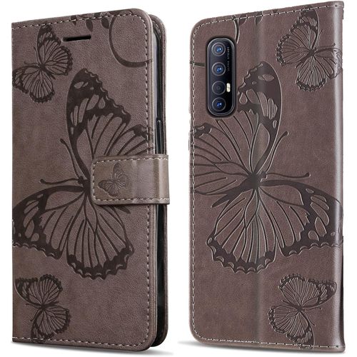 Kal-Coque Pour Oppo Find X2 Neo/Oppo Reno 3 Pro 5g, Papillon Imprimé Housse En Cuir Pu Magnétique Portefeuille, Étui À Rabat Pour Oppo Find X2 Neo/Oppo Reno 3 Pro 5g, Gris