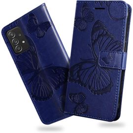 Kal-Coque Pour Galaxy A52 4g / Galaxy A52 5g / Galaxy A52s 5g, Papillon Imprimé Housse En Cuir Pu Magnétique Portefeuille, Étui À Rabat Pour Samsung Galaxy A52 4g / A52 5g / A52s 5g, Bleu