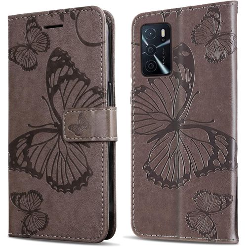Kal-Coque Pour Oppo A16 4g / Oppo A16s / Oppo A54s, Papillon Imprimé Housse En Cuir Pu Magnétique Portefeuille, Étui À Rabat Pour Oppo A16 4g / Oppo A16s / Oppo A54s, Gris