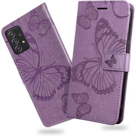 Kal-Coque Pour Galaxy A52 4g / Galaxy A52 5g / Galaxy A52s 5g, Papillon Imprimé Housse En Cuir Pu Magnétique Portefeuille, Étui À Rabat Pour Samsung Galaxy A52 4g / A52 5g / A52s 5g, Violet