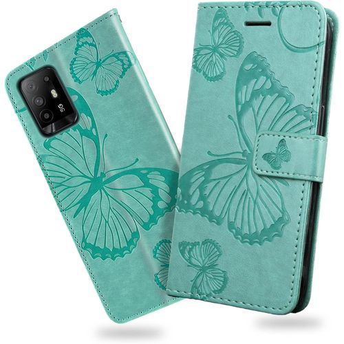 Kal-Coque Pour Oppo A94 5g / Oppo F19 Pro Plus/Oppo Reno Z 5g, Papillon Imprimé Housse En Cuir Pu Magnétique Portefeuille, Étui À Rabat Pour Oppo A94 5g / Oppo F19 Pro Plus, Vert