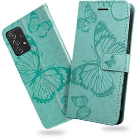 Kal-Coque Pour Galaxy A52 4g / Galaxy A52 5g / Galaxy A52s 5g, Papillon Imprimé Housse En Cuir Pu Magnétique Portefeuille, Étui À Rabat Pour Samsung Galaxy A52 4g / A52 5g / A52s 5g, Vert