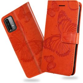 Kal-Coque Pour Xiaomi Redmi 9t / Xiaomi Poco M3, Papillon Imprimé Housse En Cuir Pu Magnétique Portefeuille, Étui À Rabat Pour Xiaomi Redmi 9t / Xiaomi Poco M3, Orange
