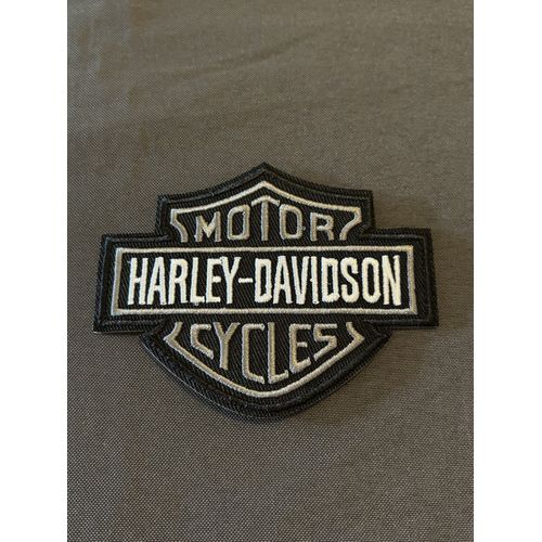 Écusson Patch Brodé Thermocollant Harley Davidson , Modèle Gris & Noir