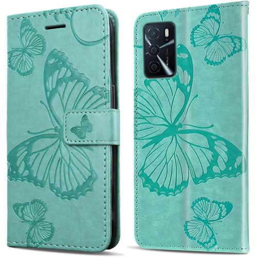 Kal-Coque Pour Oppo A16 4g / Oppo A16s / Oppo A54s, Papillon Imprimé Housse En Cuir Pu Magnétique Portefeuille, Étui À Rabat Pour Oppo A16 4g / Oppo A16s / Oppo A54s, Vert