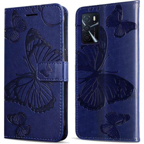 Kal-Coque Pour Oppo A16 4g / Oppo A16s / Oppo A54s, Papillon Imprimé Housse En Cuir Pu Magnétique Portefeuille, Étui À Rabat Pour Oppo A16 4g / Oppo A16s / Oppo A54s, Bleu
