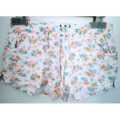 Short Blanc À Fleurs Fluo La Halle - T 8 Ans
