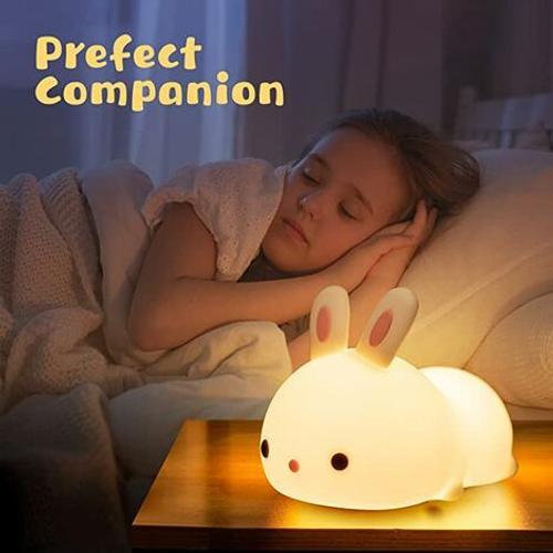 Veilleuse bébé lapin sans fil touch souple LED multicolore dimmable BU –