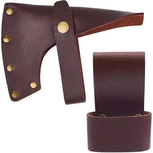 Fourreau De Hache En Cuir Véritable 15 X 10 Cm, Marron Coco, Housse De Lame De Hachette Réglable Pour Halloween, Protection De Tête De Hache À Main En Cuir Pleine Fleur, Camping Pour