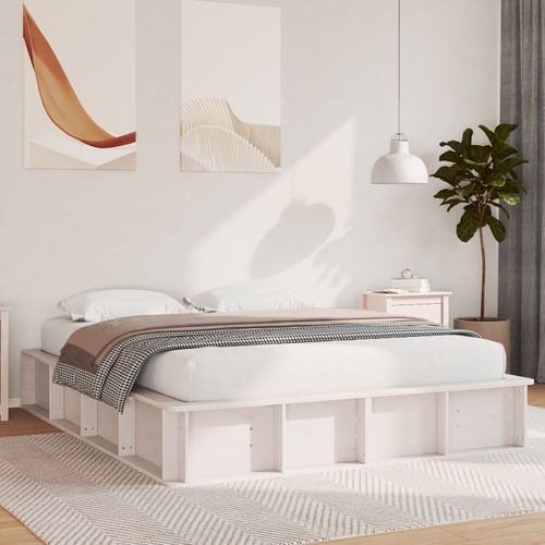 Vidaxl Cadre De Lit Avec Rangement Relevable Blanc 160x200 Cm En Bois Massif De Pin