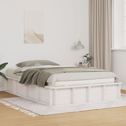 Vidaxl Cadre De Lit Avec Rangement Relevable Blanc 140x200 Cm En Bois Massif De Pin