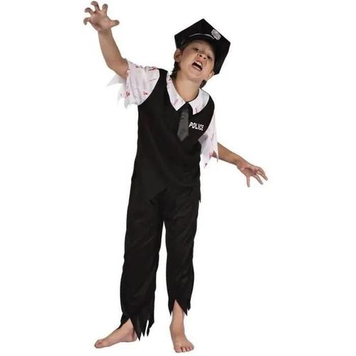 Déguisement Enfant Policier Zombie Ptit Clown - Halloween 5/6 Ans - Noir, Blanc Et Rouge