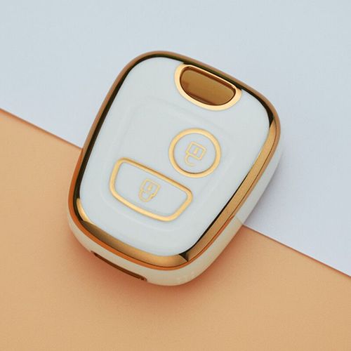Coque De Protection Pour Clé Télécommande De Voiture,En Tpu,Pour 107 206 207 307,Citroën C1 C2 C3 C4,Toyota Aygo - Type Gold Edge White