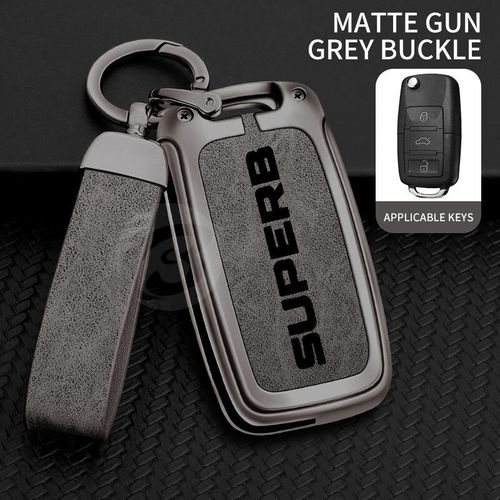 Étui de couverture de clé de voiture en alliage de Zinc pour Superb 2 3,support de,coque de Protection de boucle,accessoires sans clé - Type Grey Grey Set